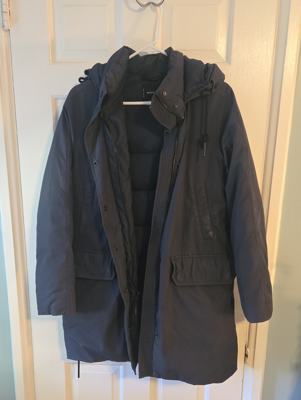 Women's Navy Puffer Parka Jacket with Hood